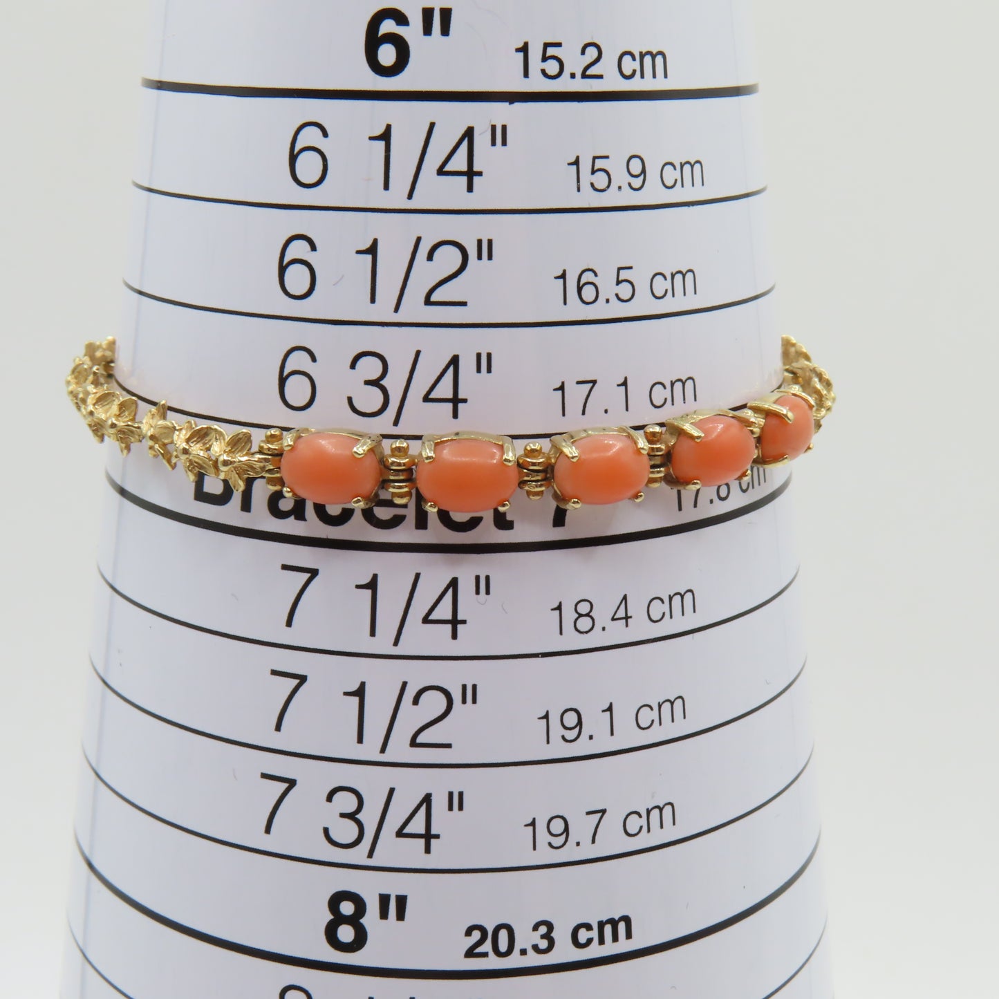 14K Yellow Gold Coral Flower Link Bracelet 7" 7.1g