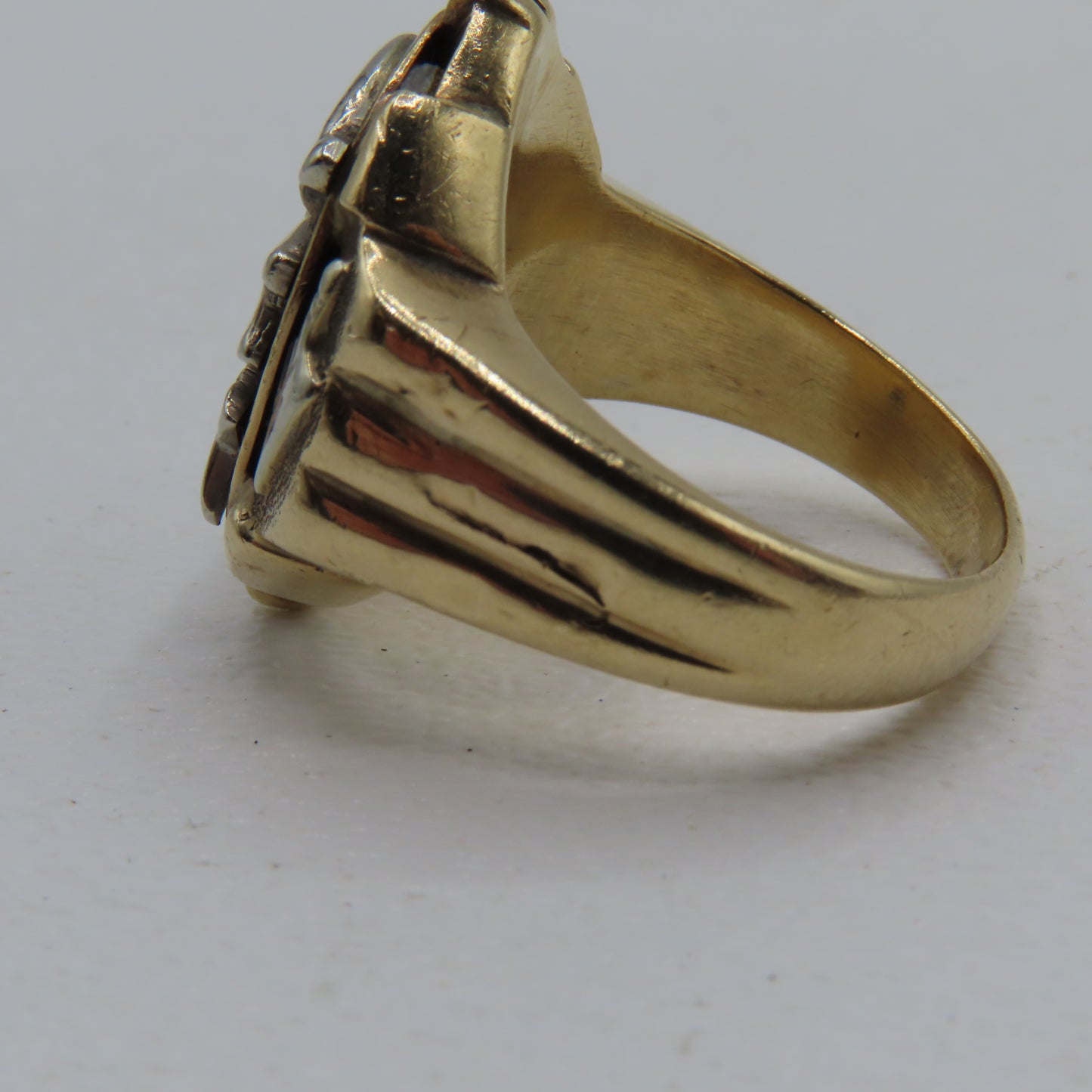 10K Two-Tone Gold Diamond Free Mason Masonic "G" Ring Mens Size 10.5 12.3g