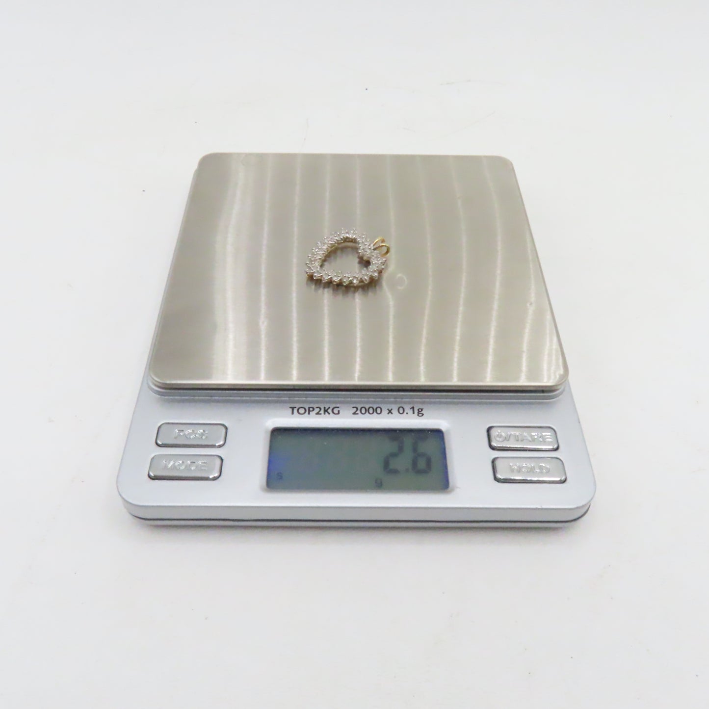 10K Two Tone Gold Open Heart Diamond Pendant 1" 2.6g
