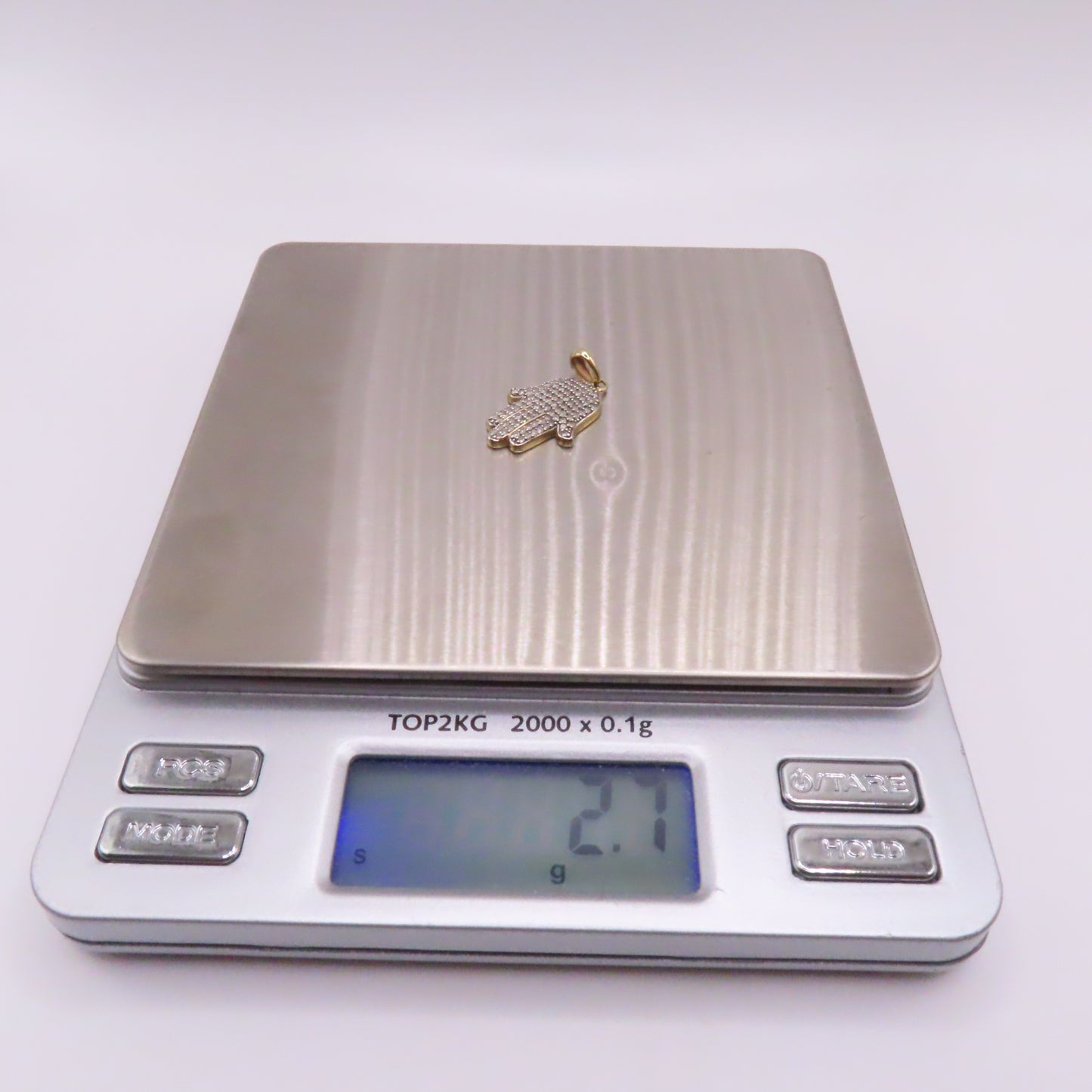 10K Yellow Gold Diamond Pavé Hamsa Hand Pendant 1" 2.7g