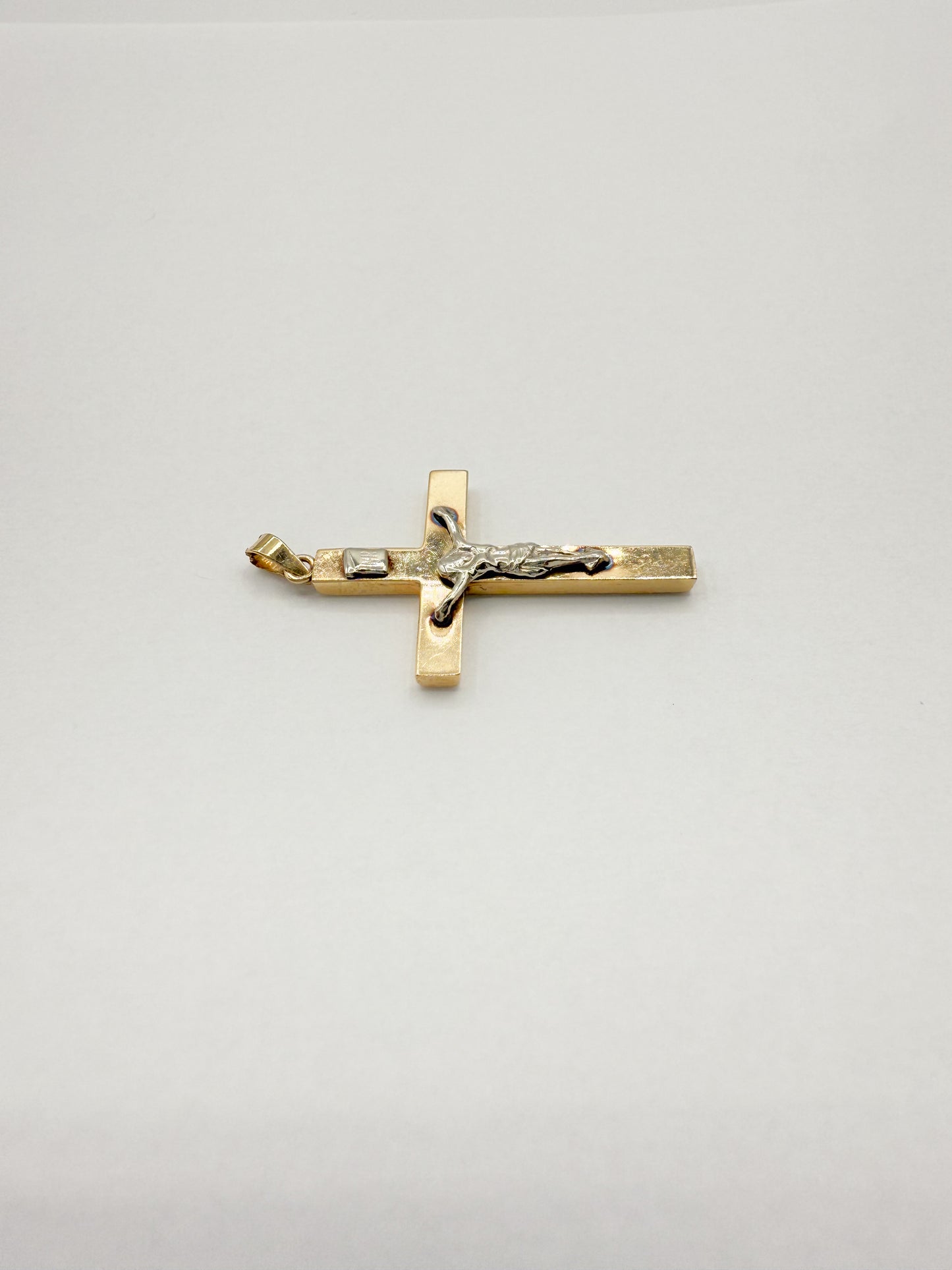 14K Two-Tone Gold 1.25" Crucifix Cross Pendant 1.3g
