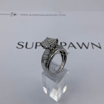 10K White Gold Diamond Cluster Ring with Princess, Baguette & Round Diamonds – Size 11