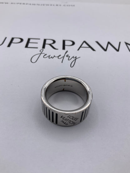 Louis Vuitton M62493 10mm Silver Ring – Black Engraving – Size 9