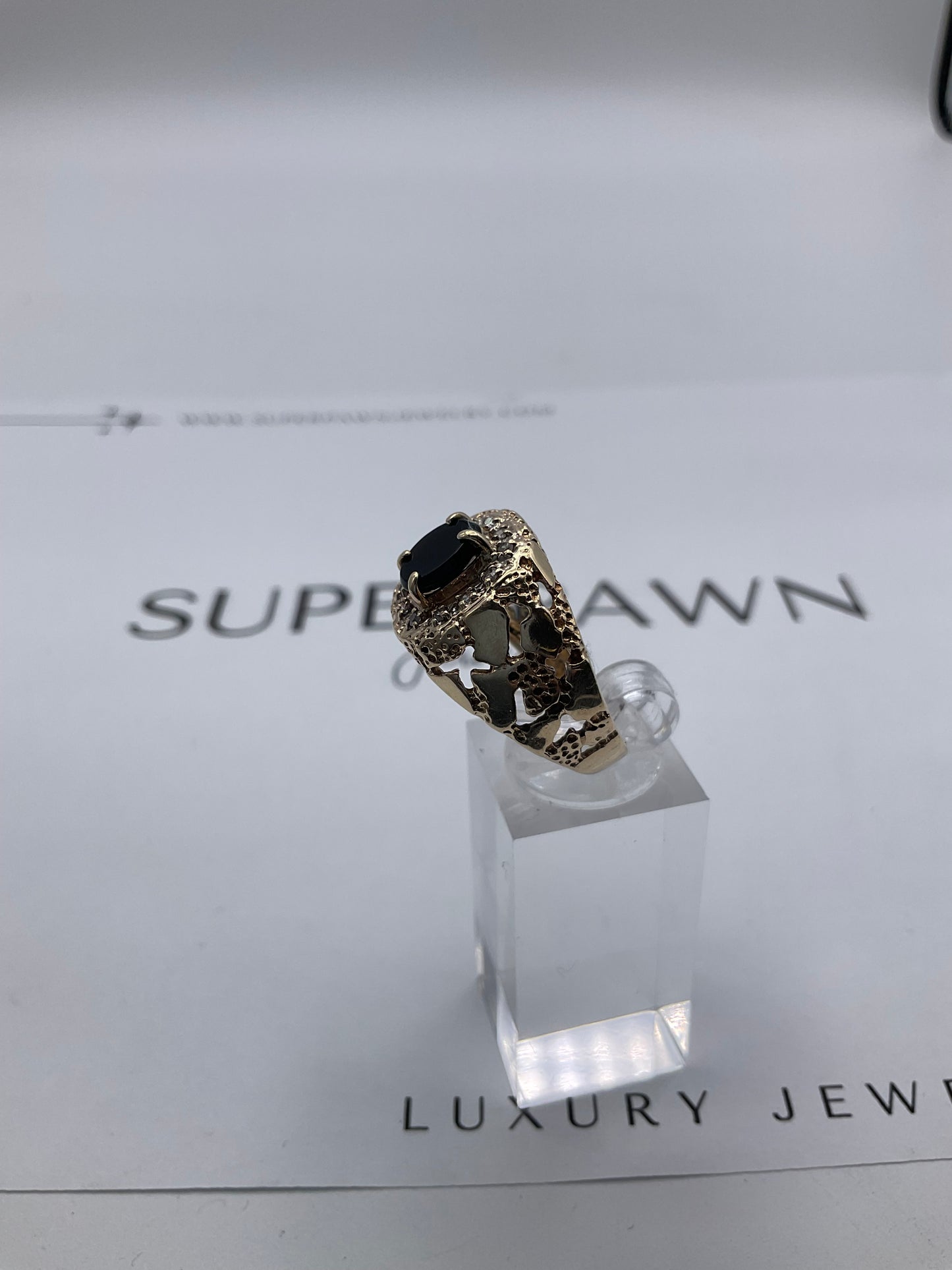 10K Yellow Gold Black Onyx & Diamond Ring – Size 11 – 6.3g