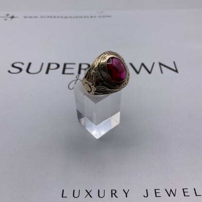 Vintage 10K Yellow Gold 5ct Red Oval Gemstone State College Class Ring