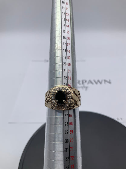 10K Yellow Gold Black Onyx & Diamond Ring – Size 11 – 6.3g
