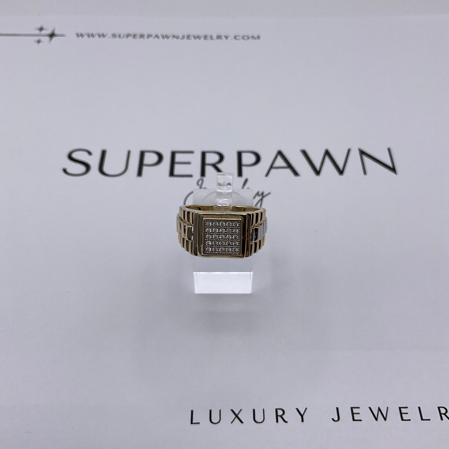 5.5g 14k Two Tone Gold Rolex Jubilee Style Men's Diamond Ring Size 9.5