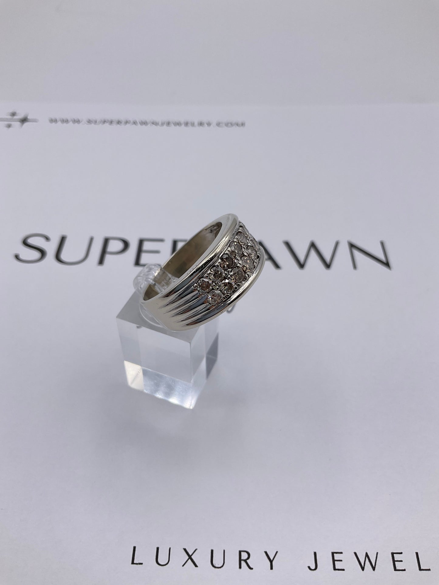 14.2g 14k White Gold Men's Diamond Band Size 14