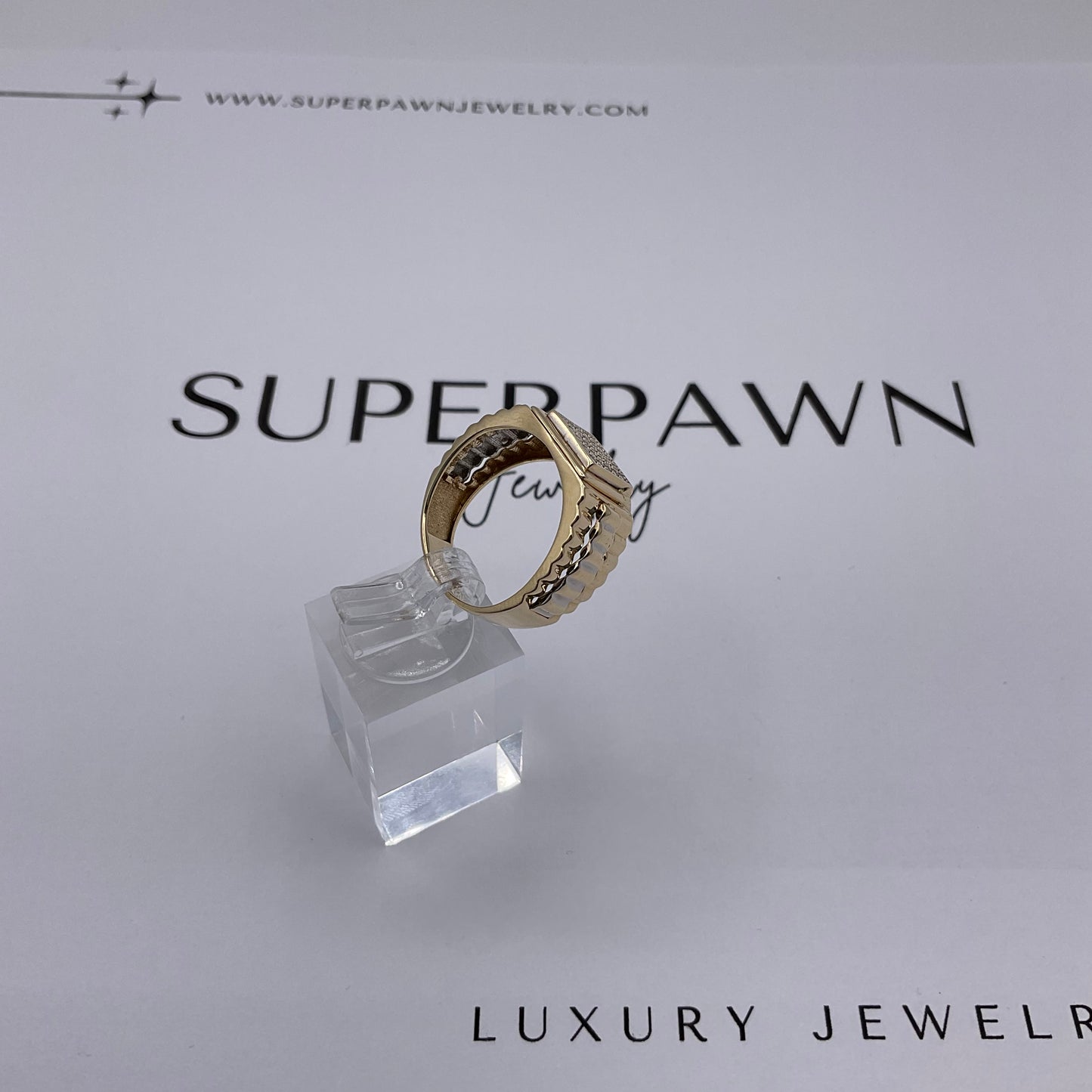 5.5g 14k Two Tone Gold Rolex Jubilee Style Men's Diamond Ring Size 9.5