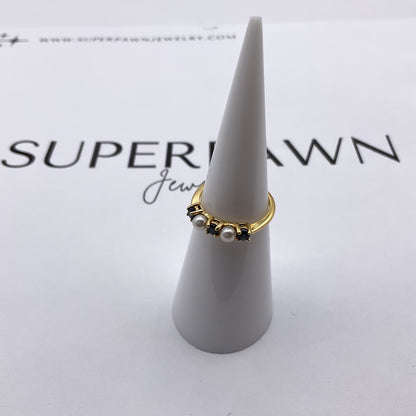 : Tiffany & Co. 18K Yellow Gold Pearl and Ruby Stacker Ring – Size 4.5