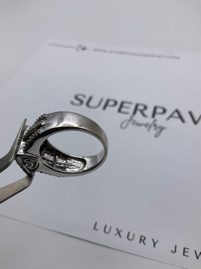 10K White Gold Diamond Cluster Ring with Princess Cut & Baguettes – Size 9.5 – 10g