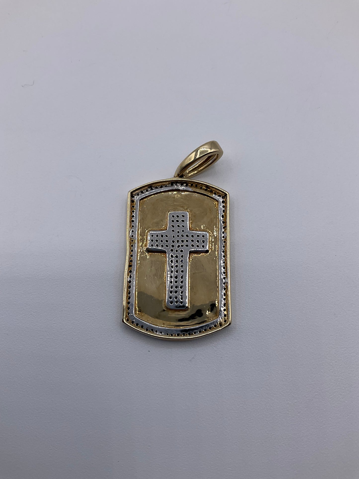 10K Yellow Gold Diamond Cross Dog Tag Pendant 4.6g
