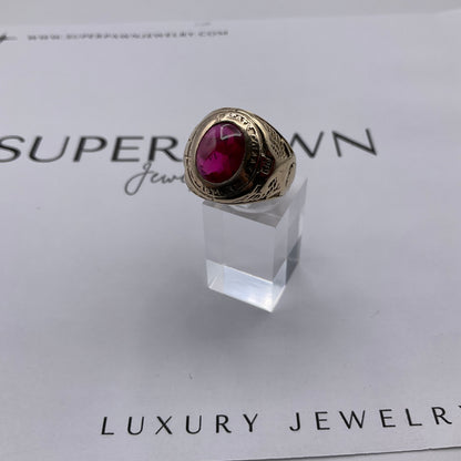 Vintage 10K Yellow Gold 5ct Red Oval Gemstone State College Class Ring