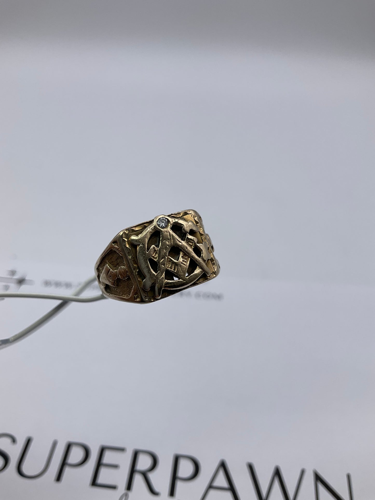 10K Yellow Gold Masonic Compass Ring with Diamond – Size 9.5 – 7.1g