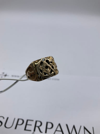 10K Yellow Gold Masonic Compass Ring with Diamond – Size 9.5 – 7.1g