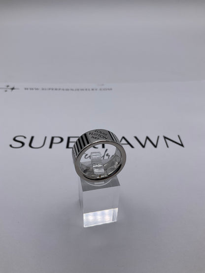 Louis Vuitton M62493 10mm Silver Ring – Black Engraving – Size 9