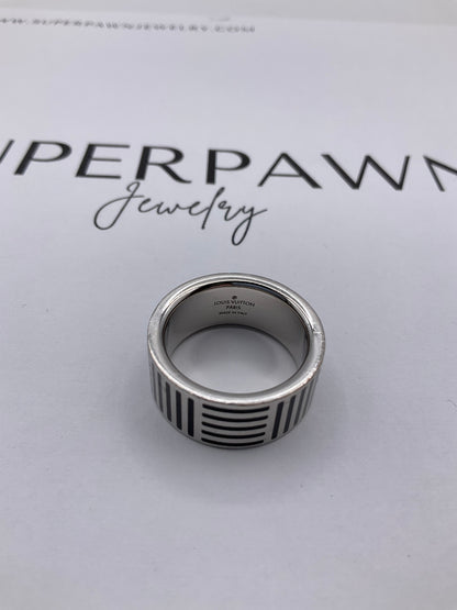 Louis Vuitton M62493 10mm Silver Ring – Black Engraving – Size 9