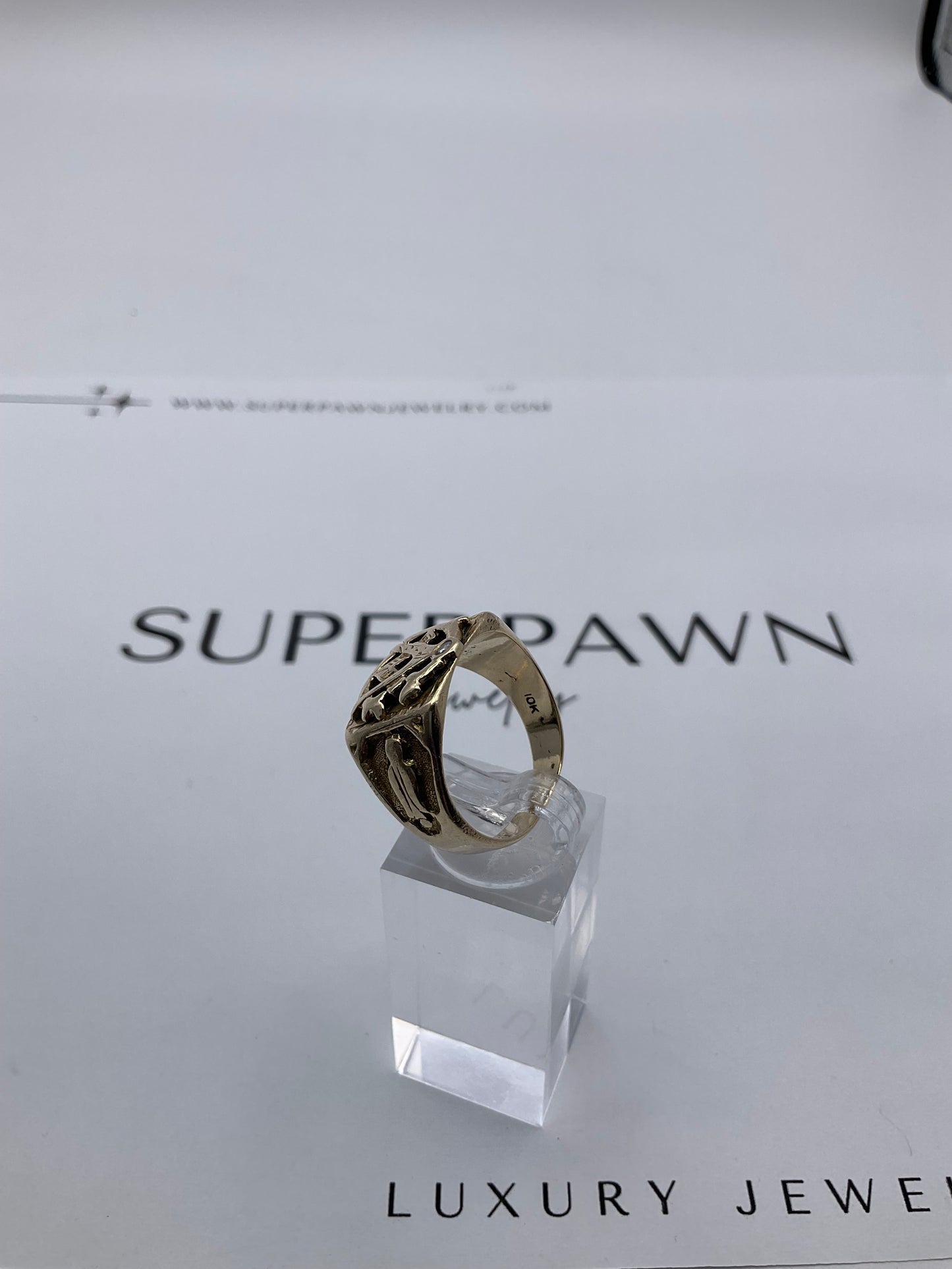 10K Yellow Gold Masonic Compass Ring with Diamond – Size 9.5 – 7.1g
