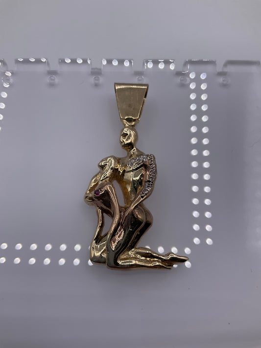 10K Yellow Gold Artistic Couple Pendant With Diamond Accents 12.8g