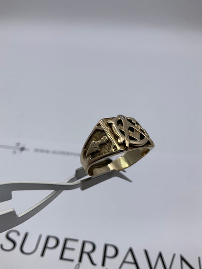 10K Yellow Gold Masonic Compass Ring with Diamond – Size 9.5 – 7.1g