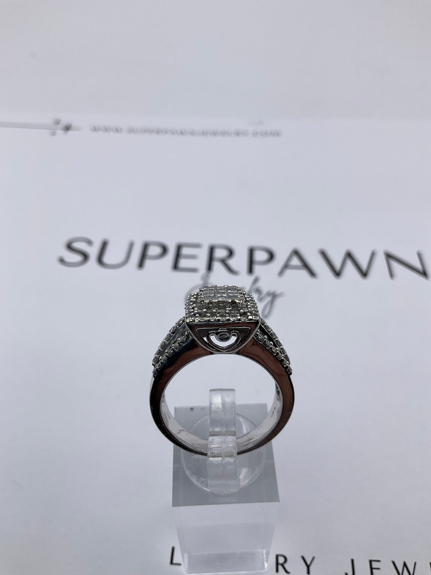 10K White Gold Diamond Cluster Ring with Princess Cut & Baguettes – Size 9.5 – 10g