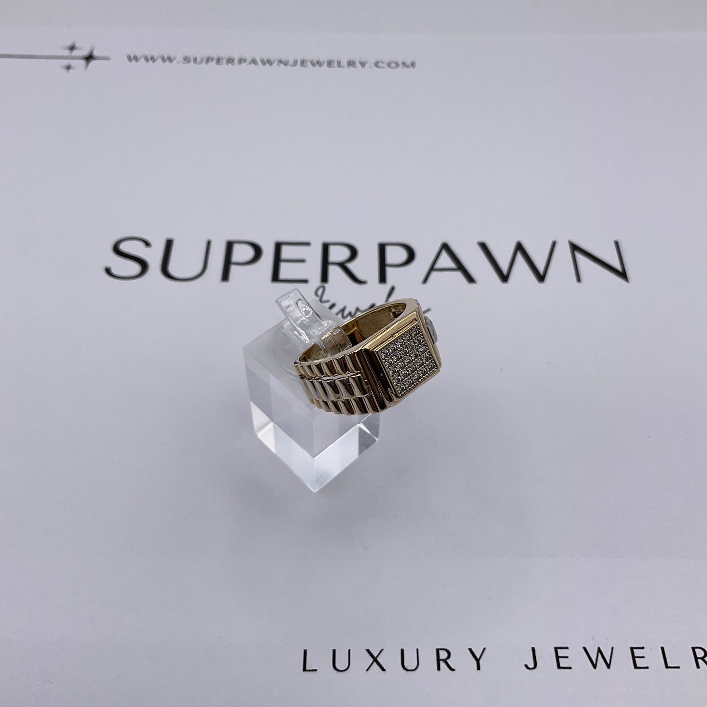 5.5g 14k Two Tone Gold Rolex Jubilee Style Men's Diamond Ring Size 9.5