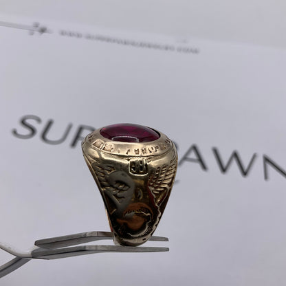 Vintage 10K Yellow Gold 5ct Red Oval Gemstone State College Class Ring