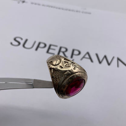 Vintage 10K Yellow Gold 5ct Red Oval Gemstone State College Class Ring