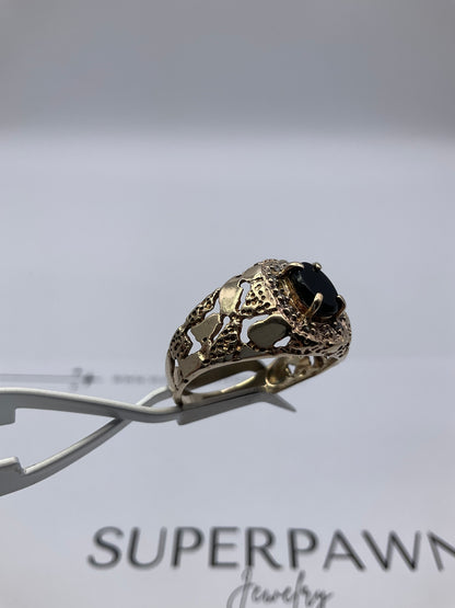 10K Yellow Gold Black Onyx & Diamond Ring – Size 11 – 6.3g