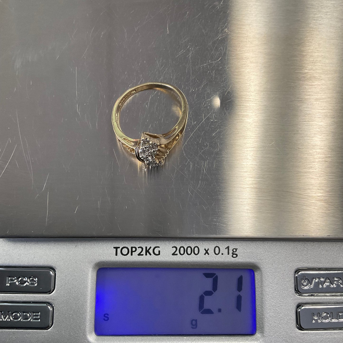 14K Yellow Gold & White Gold Diamond Cluster Ring – Size 5.5