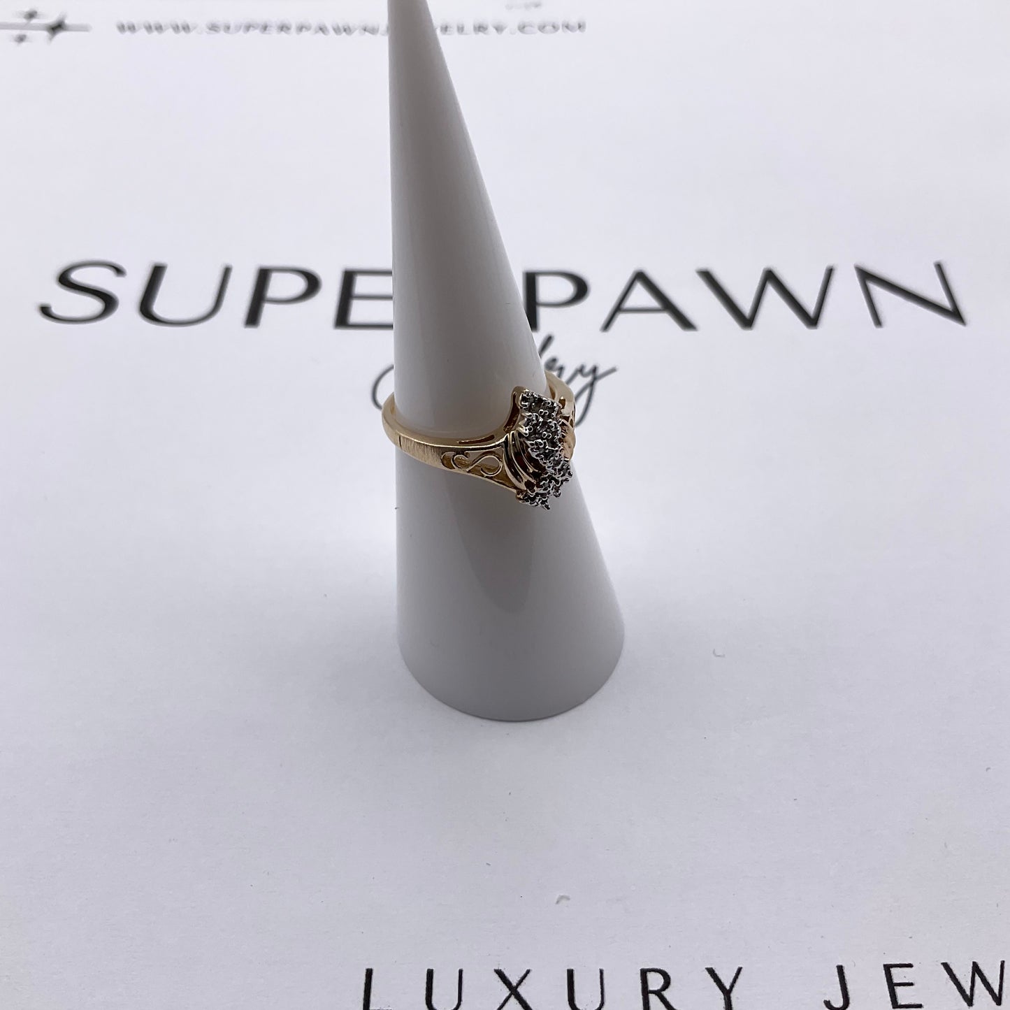 14K Yellow Gold & White Gold Diamond Cluster Ring – Size 5.5