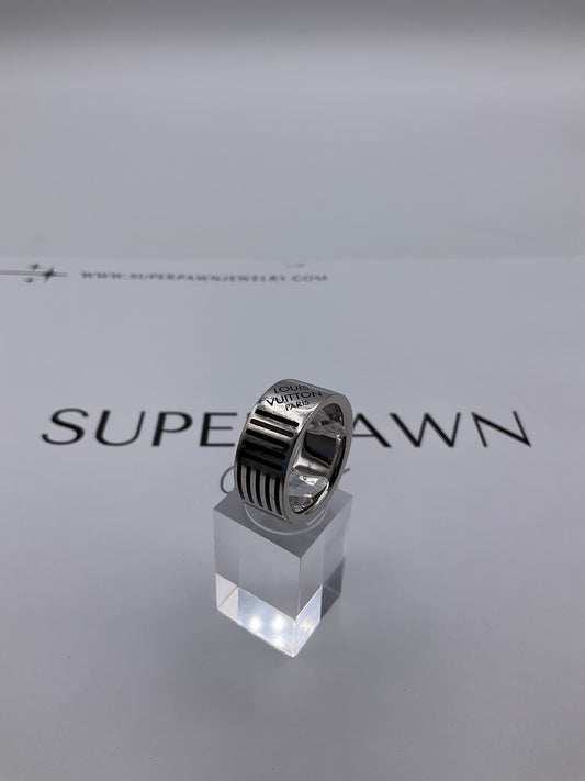 Louis Vuitton M62493 10mm Silver Ring – Black Engraving – Size 9