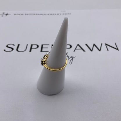: Tiffany & Co. 18K Yellow Gold Pearl and Ruby Stacker Ring – Size 4.5
