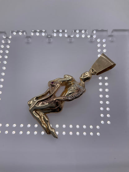 10K Yellow Gold Artistic Couple Pendant With Diamond Accents 12.8g