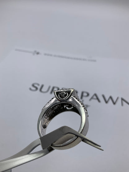 10K White Gold Diamond Cluster Ring with Princess Cut & Baguettes – Size 9.5 – 10g