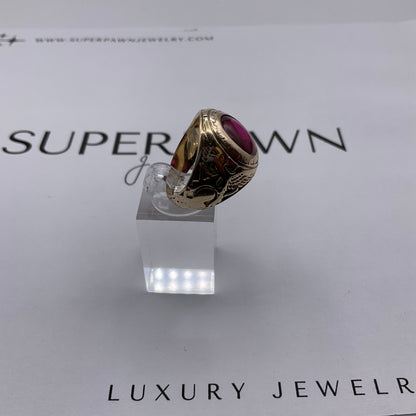 Vintage 10K Yellow Gold 5ct Red Oval Gemstone State College Class Ring