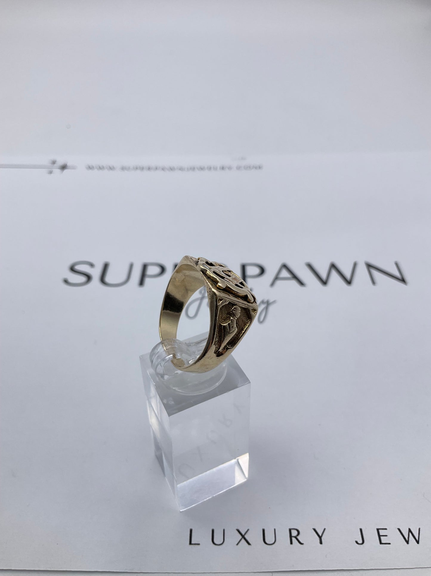10K Yellow Gold Masonic Compass Ring with Diamond – Size 9.5 – 7.1g