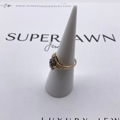 14K Yellow Gold & White Gold Diamond Cluster Ring – Size 5.5