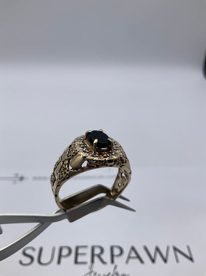 10K Yellow Gold Black Onyx & Diamond Ring – Size 11 – 6.3g