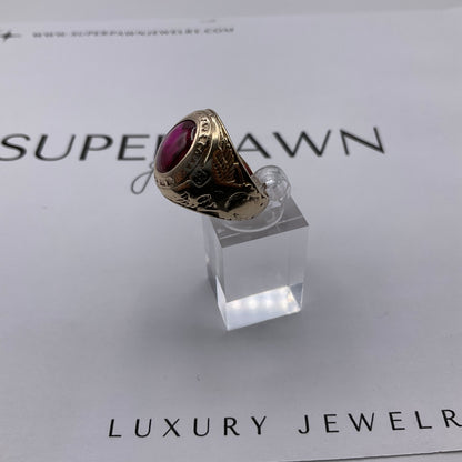 Vintage 10K Yellow Gold 5ct Red Oval Gemstone State College Class Ring