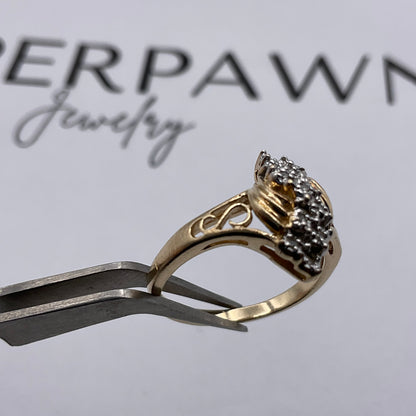 14K Yellow Gold & White Gold Diamond Cluster Ring – Size 5.5
