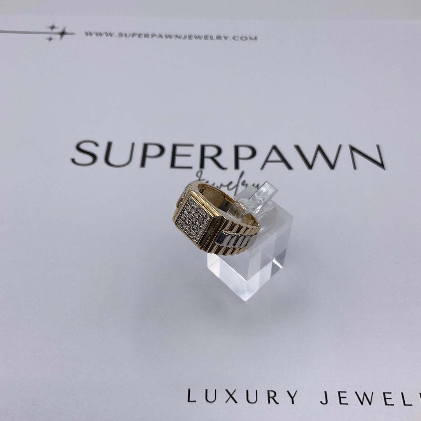 5.5g 14k Two Tone Gold Rolex Jubilee Style Men's Diamond Ring Size 9.5