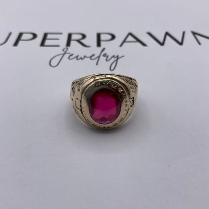 Vintage 10K Yellow Gold 5ct Red Oval Gemstone State College Class Ring