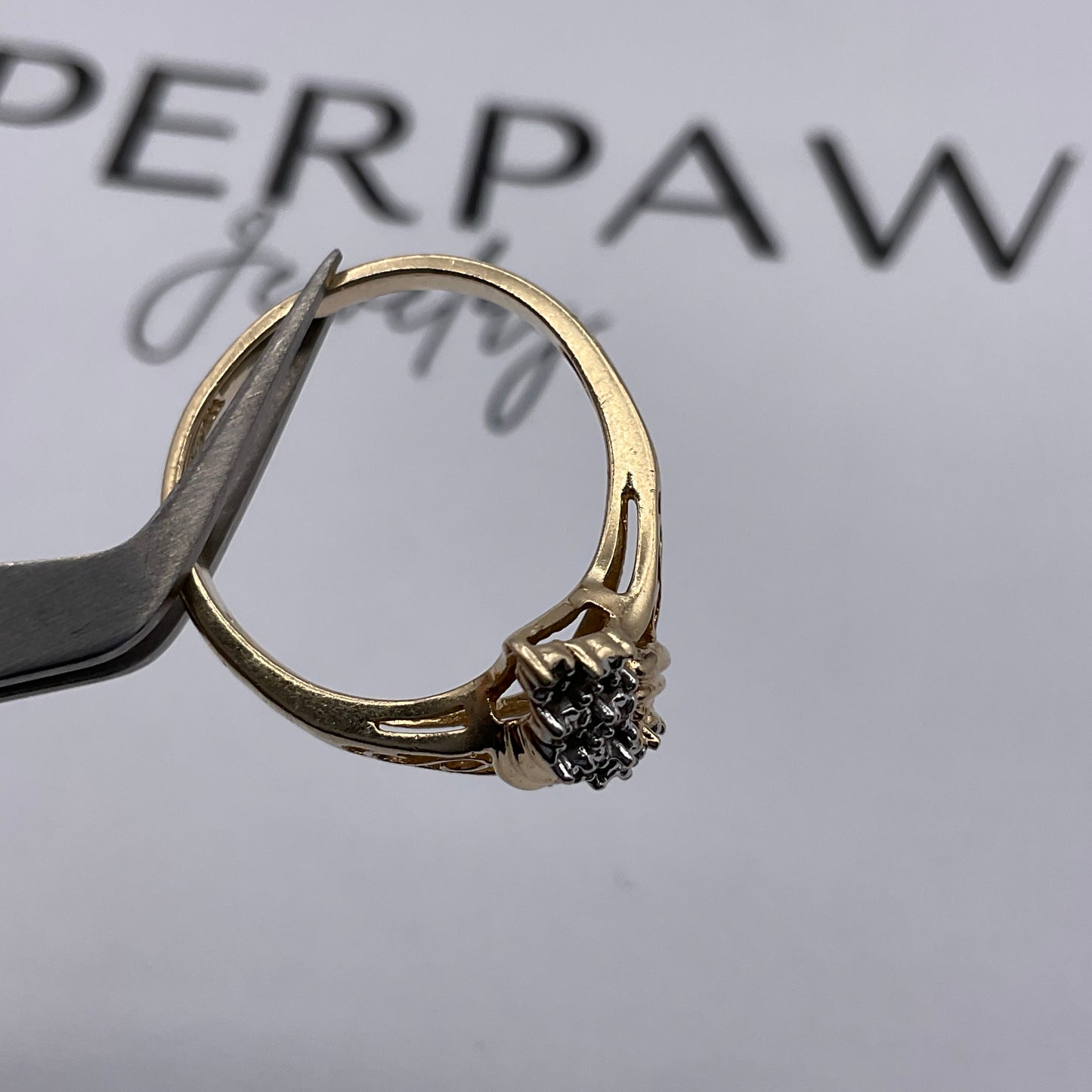 14K Yellow Gold & White Gold Diamond Cluster Ring – Size 5.5