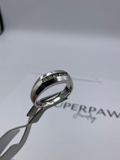 14K White Gold Men’s Ring with Flush-Mounted Diamonds – Polished & Brushed Finish – Size 10