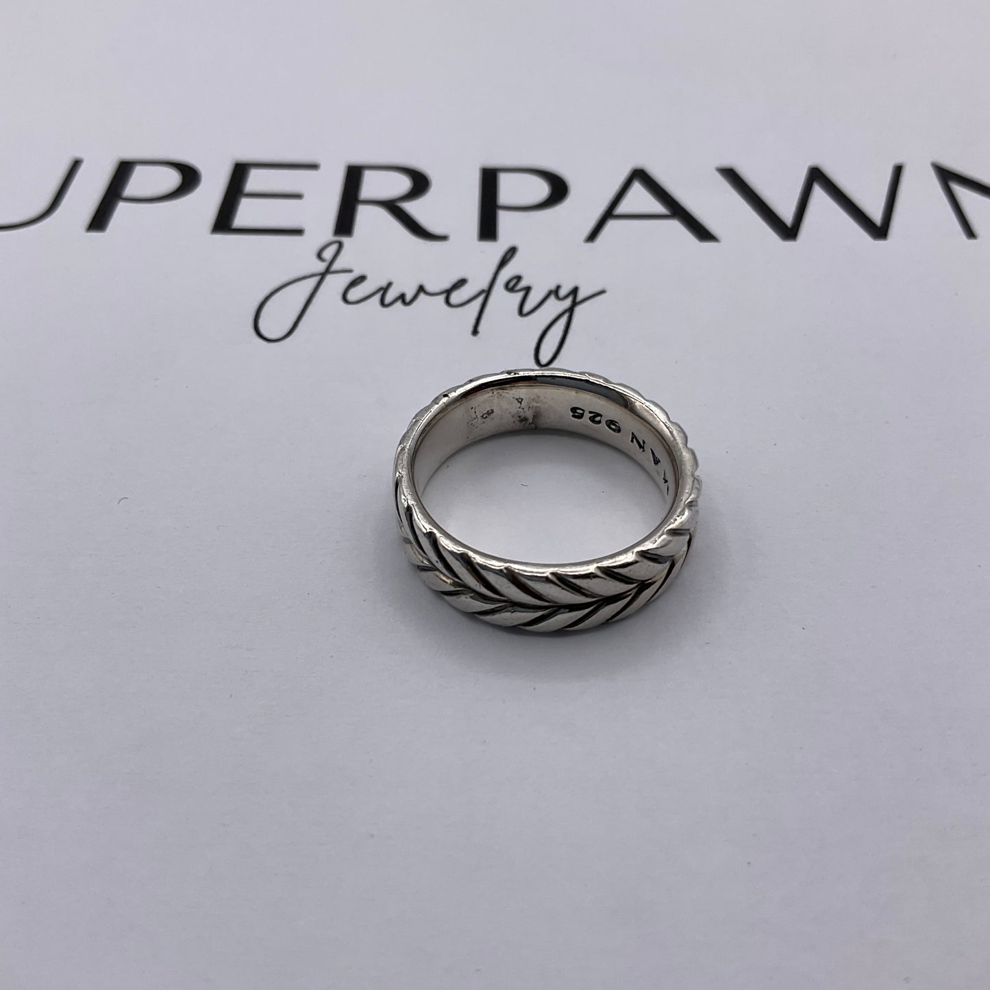 David Yurman 925 Sterling Silver Chevron 6mm Band – Size 9.5