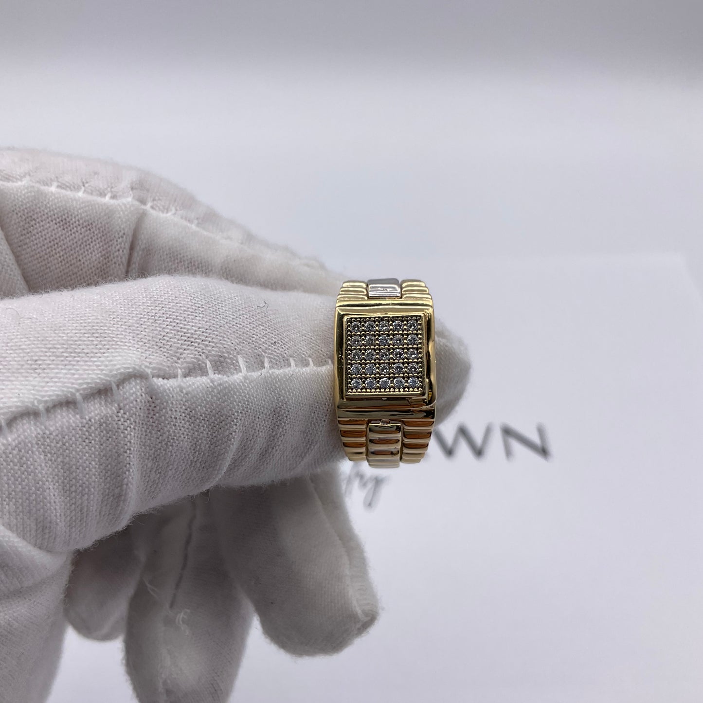 5.5g 14k Two Tone Gold Rolex Jubilee Style Men's Diamond Ring Size 9.5