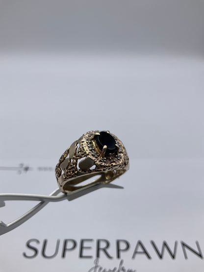 10K Yellow Gold Black Onyx & Diamond Ring – Size 11 – 6.3g