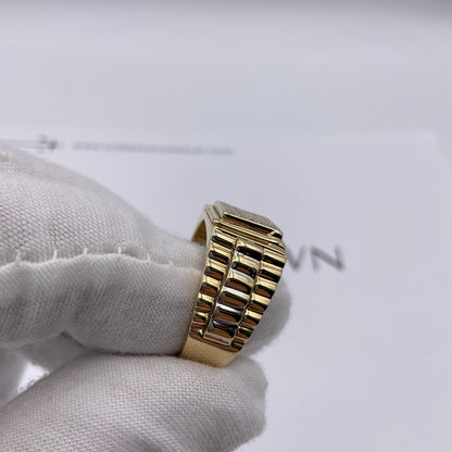 5.5g 14k Two Tone Gold Rolex Jubilee Style Men's Diamond Ring Size 9.5
