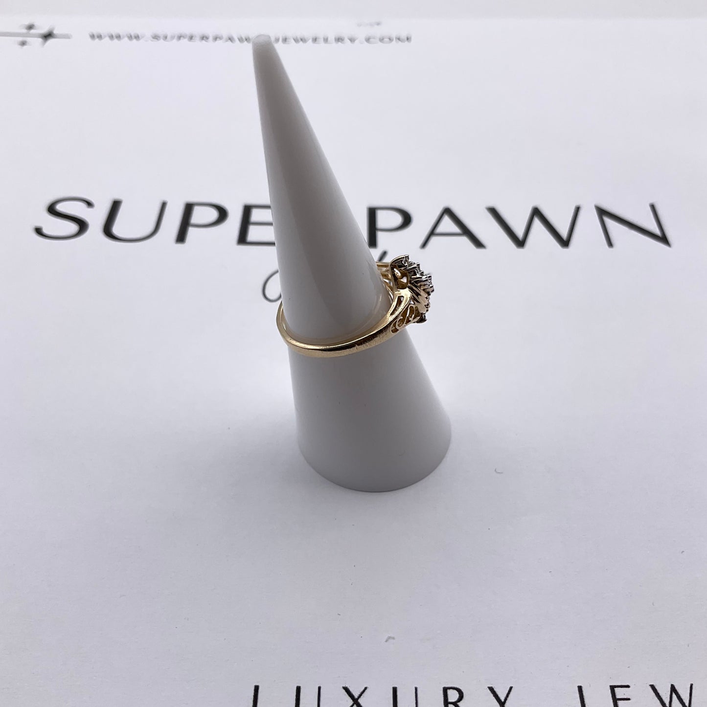 14K Yellow Gold & White Gold Diamond Cluster Ring – Size 5.5